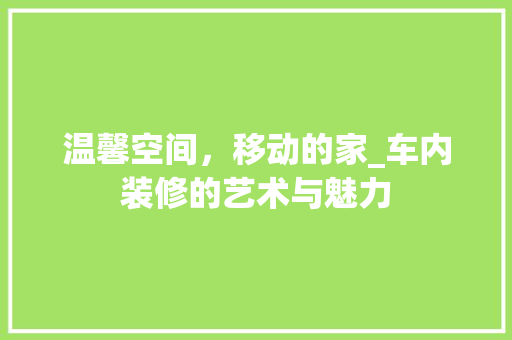 温馨空间，移动的家_车内装修的艺术与魅力