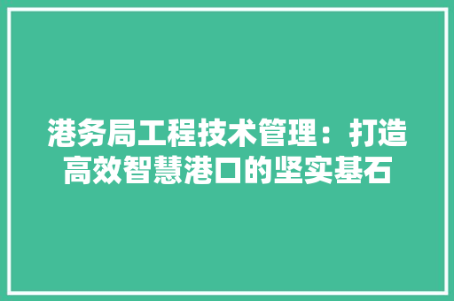 港务局工程技术管理：打造高效智慧港口的坚实基石