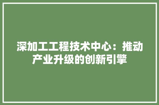 深加工工程技术中心：推动产业升级的创新引擎