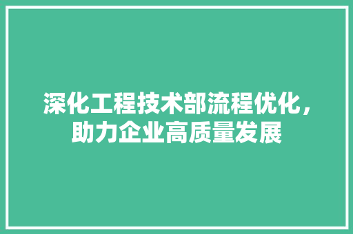 深化工程技术部流程优化，助力企业高质量发展