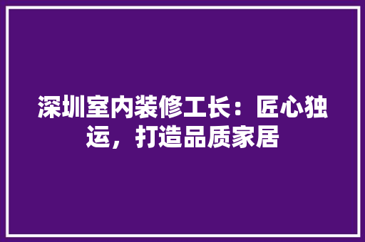 深圳室内装修工长：匠心独运，打造品质家居 室内设计