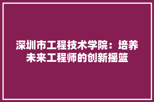 深圳市工程技术学院：培养未来工程师的创新摇篮