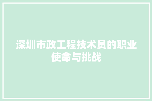 深圳市政工程技术员的职业使命与挑战 室内设计