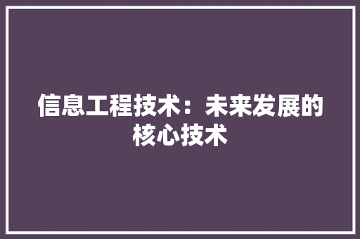 信息工程技术：未来发展的核心技术