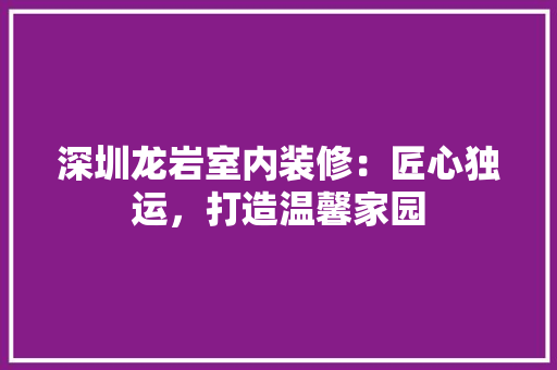深圳龙岩室内装修：匠心独运，打造温馨家园 室内设计