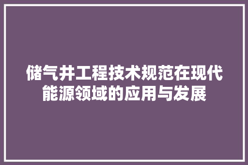 储气井工程技术规范在现代能源领域的应用与发展