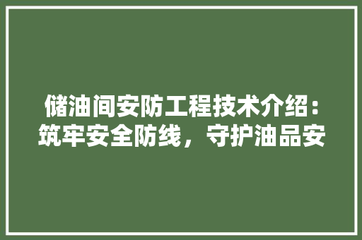 储油间安防工程技术介绍：筑牢安全防线，守护油品安全