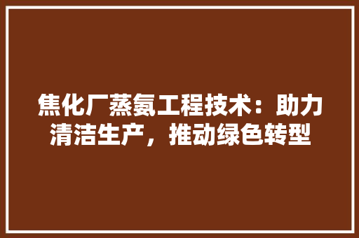 焦化厂蒸氨工程技术：助力清洁生产，推动绿色转型