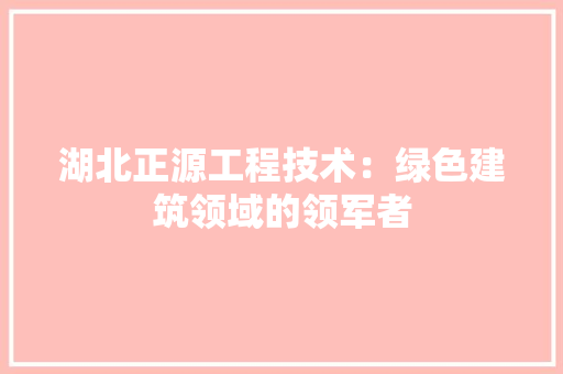 湖北正源工程技术：绿色建筑领域的领军者