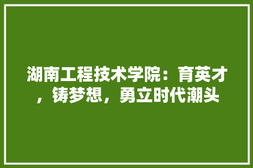 湖南工程技术学院：育英才，铸梦想，勇立时代潮头
