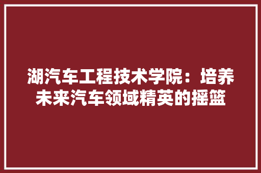 湖汽车工程技术学院：培养未来汽车领域精英的摇篮 室内设计