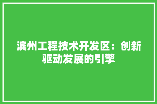 滨州工程技术开发区：创新驱动发展的引擎