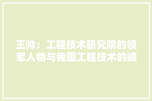 王帅：工程技术研究院的领军人物与我国工程技术的崛起之路 室内设计