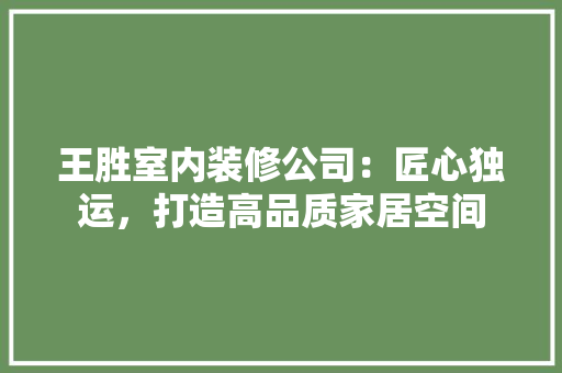 王胜室内装修公司：匠心独运，打造高品质家居空间 室内设计