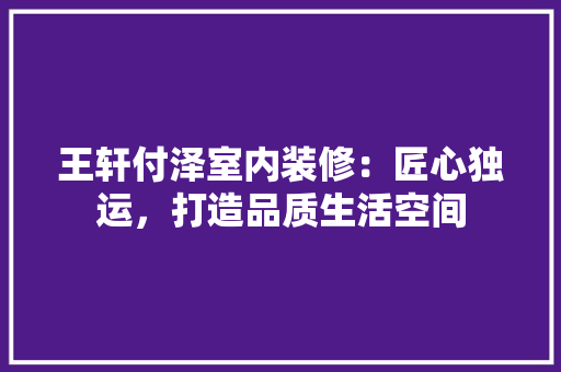 王轩付泽室内装修：匠心独运，打造品质生活空间 室内设计