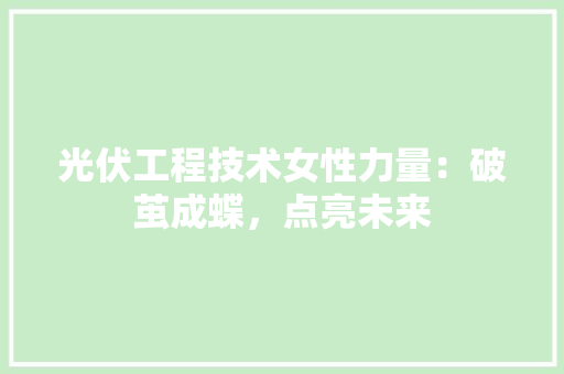 光伏工程技术女性力量：破茧成蝶，点亮未来 家居装修