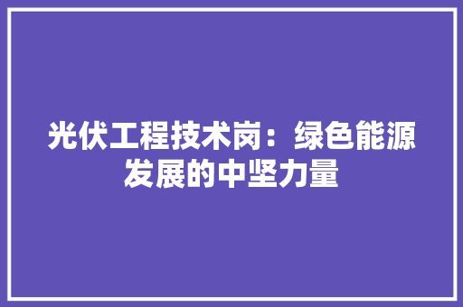 光伏工程技术岗：绿色能源发展的中坚力量 家居装修