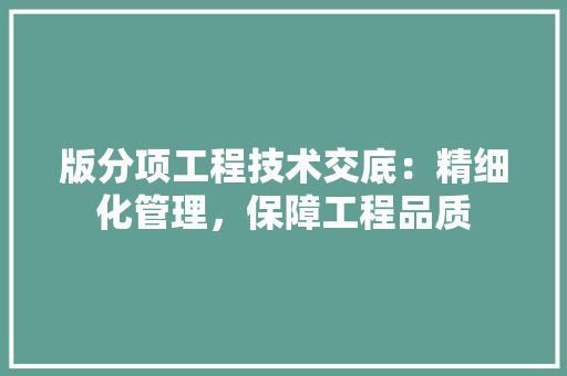 版分项工程技术交底：精细化管理，保障工程品质 室内设计