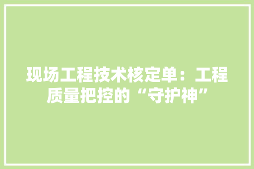 现场工程技术核定单：工程质量把控的“守护神”