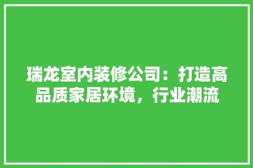 瑞龙室内装修公司：打造高品质家居环境，行业潮流 室内设计