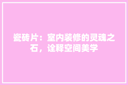 瓷砖片：室内装修的灵魂之石，诠释空间美学