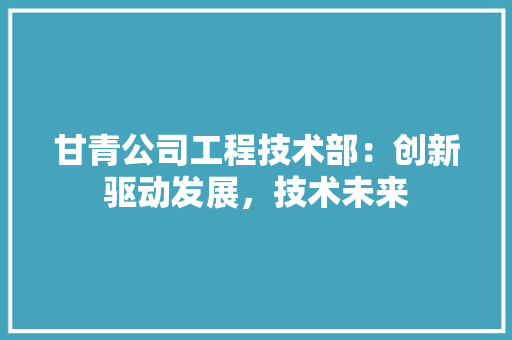 甘青公司工程技术部：创新驱动发展，技术未来