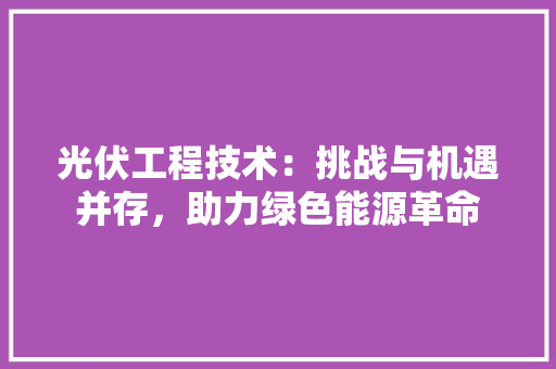 光伏工程技术：挑战与机遇并存，助力绿色能源革命 家居装修