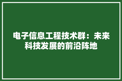电子信息工程技术群：未来科技发展的前沿阵地