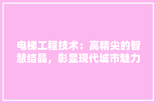 电梯工程技术：高精尖的智慧结晶，彰显现代城市魅力 室内设计