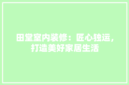 田堂室内装修：匠心独运，打造美好家居生活 室内设计