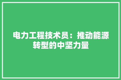电力工程技术员：推动能源转型的中坚力量