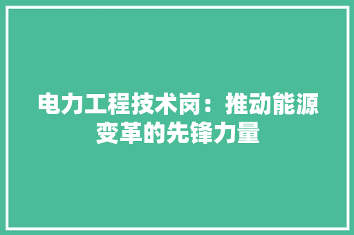 电力工程技术岗：推动能源变革的先锋力量