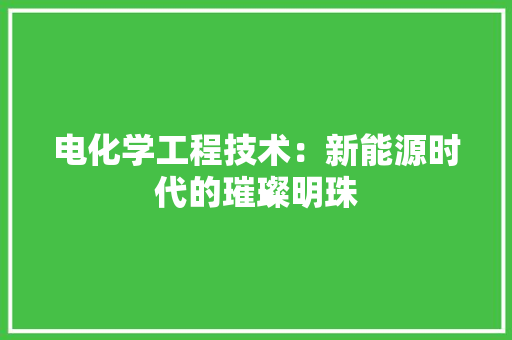 电化学工程技术：新能源时代的璀璨明珠 室内设计