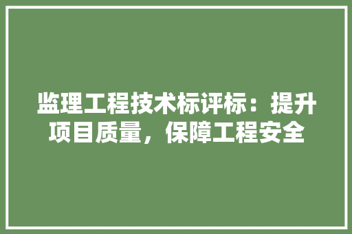 监理工程技术标评标：提升项目质量，保障工程安全 室内设计
