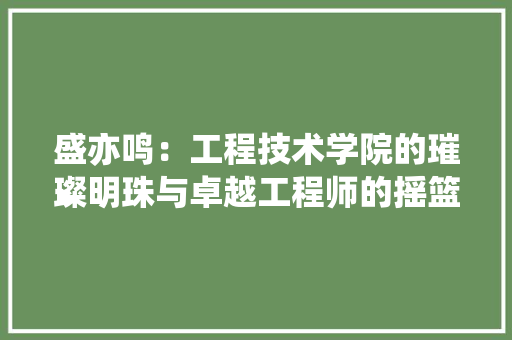 盛亦鸣：工程技术学院的璀璨明珠与卓越工程师的摇篮 室内设计