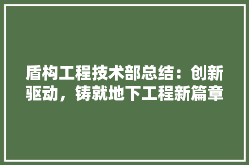 盾构工程技术部总结：创新驱动，铸就地下工程新篇章 室内设计