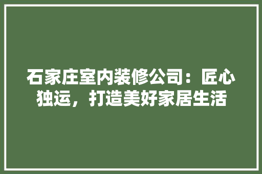石家庄室内装修公司：匠心独运，打造美好家居生活 室内设计