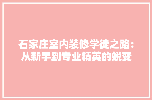 石家庄室内装修学徒之路：从新手到专业精英的蜕变