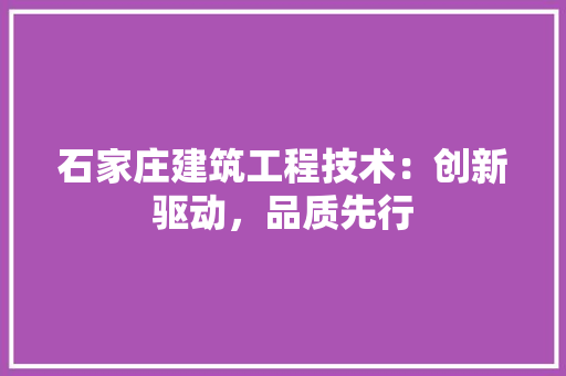 石家庄建筑工程技术：创新驱动，品质先行