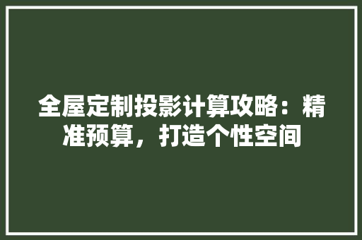 全屋定制投影计算攻略：精准预算，打造个性空间 家居装修