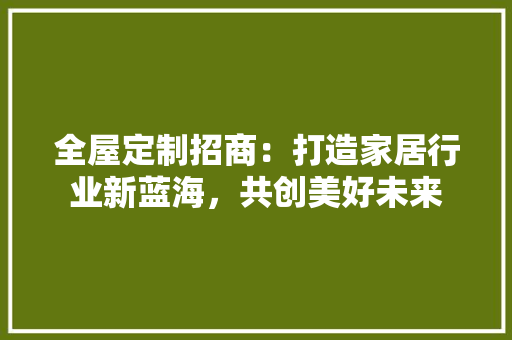 全屋定制招商：打造家居行业新蓝海，共创美好未来 家居装修