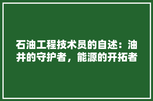 石油工程技术员的自述：油井的守护者，能源的开拓者 室内设计