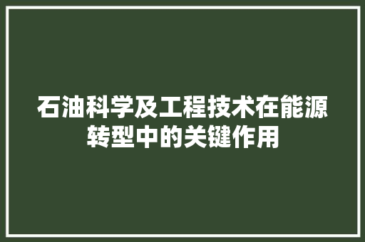 石油科学及工程技术在能源转型中的关键作用