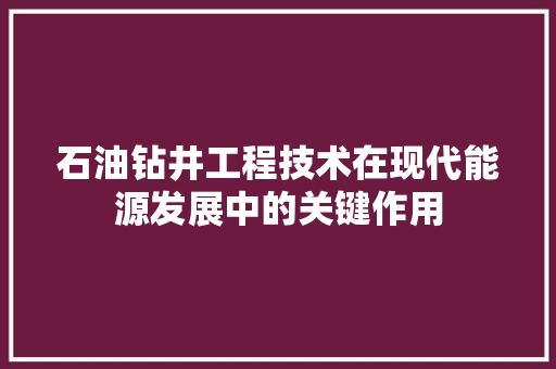 石油钻井工程技术在现代能源发展中的关键作用