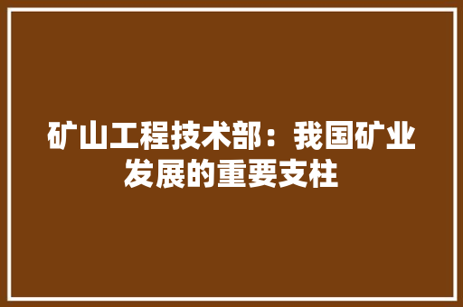 矿山工程技术部：我国矿业发展的重要支柱