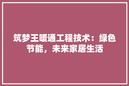 筑梦王暖通工程技术：绿色节能，未来家居生活 室内设计