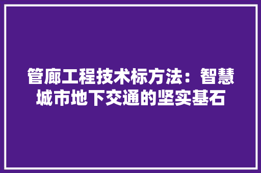 管廊工程技术标方法：智慧城市地下交通的坚实基石 室内设计