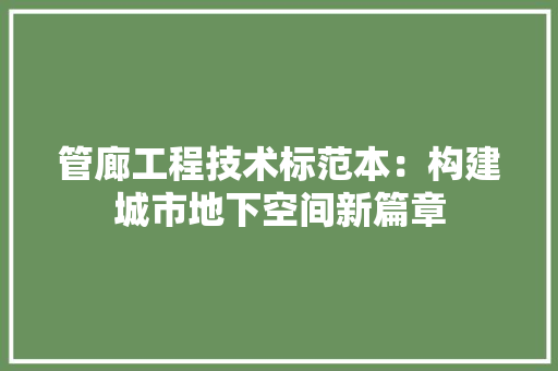 管廊工程技术标范本：构建城市地下空间新篇章