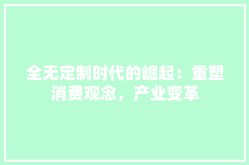 全无定制时代的崛起：重塑消费观念，产业变革 家居装修