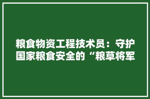粮食物资工程技术员：守护国家粮食安全的“粮草将军”
